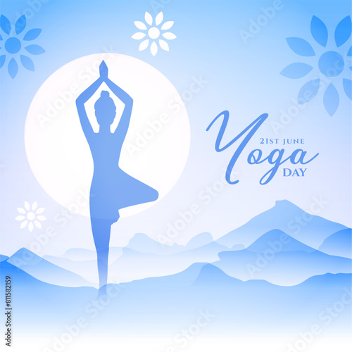 international yoga day sunrise background woman doing asana for peace