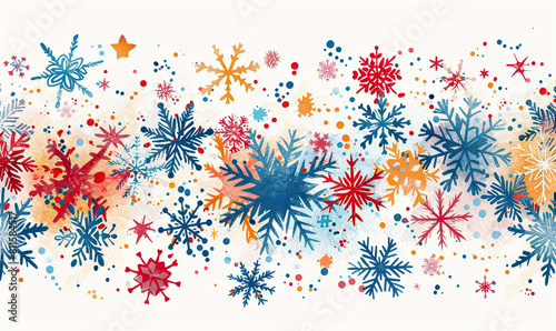 An abstract pattern of blue and white snowflakes of various sizes. Generate AI