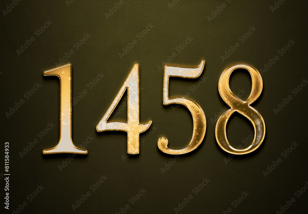 Old gold effect of 1458 number with 3D glossy style Mockup. Old gold effect of 1458 number with 3D glossy style Mockup.