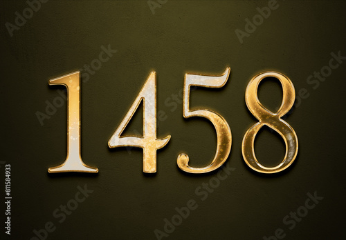 Old gold effect of 1458 number with 3D glossy style Mockup.