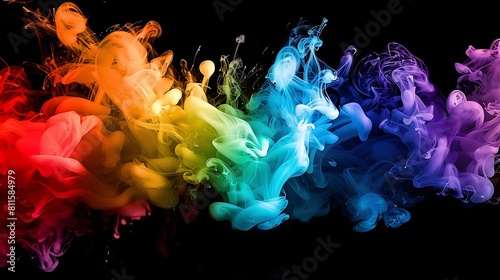 vibrant explosion of colorful smoke, creating an enchanting and dynamic visual effect against the dark background. photo