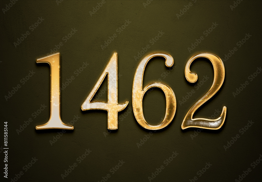 Old gold effect of 1462 number with 3D glossy style Mockup. Old gold effect of 1462 number with 3D glossy style Mockup.