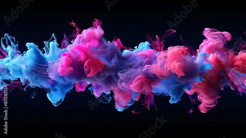 vibrant explosion of colorful smoke, creating an enchanting and dynamic visual effect against the dark background. photo