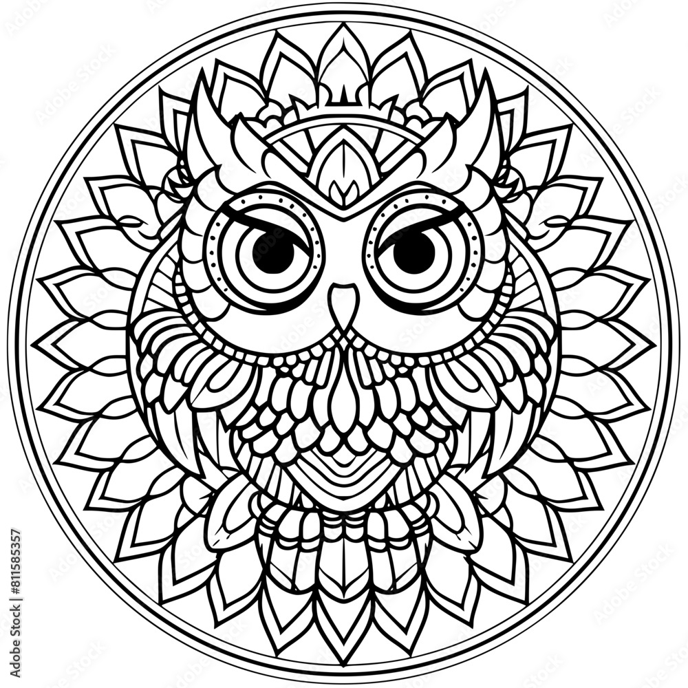 Fototapeta premium Owl Mandala, Bird Mandala, Owl, Owl Clipart, Owl SVG, Mandala PNG, Mandala SVG, Cricut Mandala, Mandala Clipart, Mandala Owl, Bird ,Bird svg, Line Art Prints, design, vector, illustration, pattern, ic