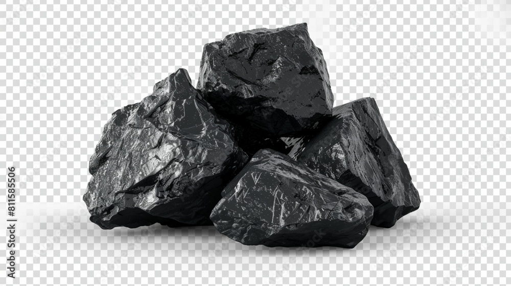 Black coal element on transparent white background.
