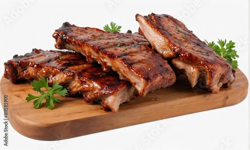 delicious food three  Grilled pork ribs a white background