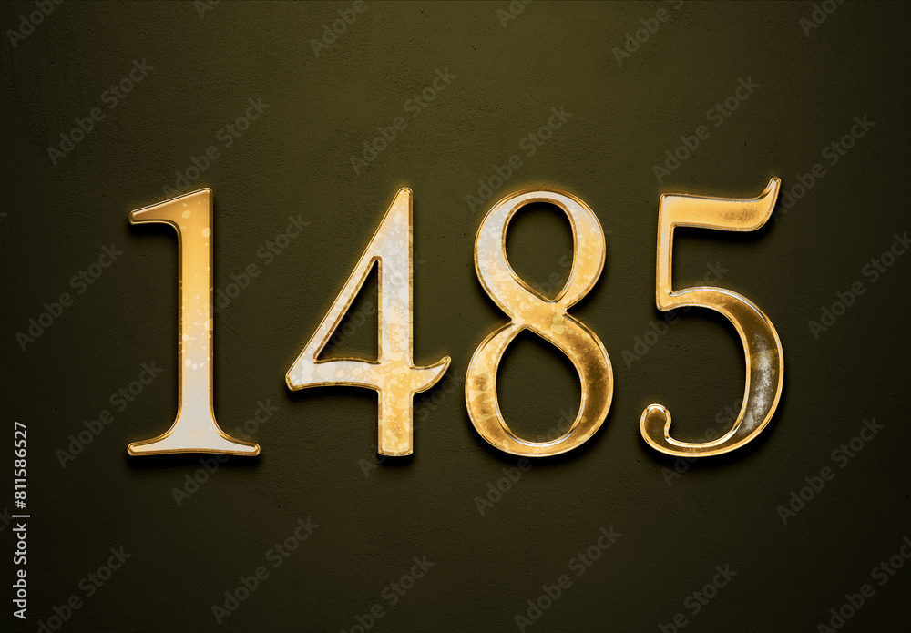 Old gold effect of 1485 number with 3D glossy style Mockup.