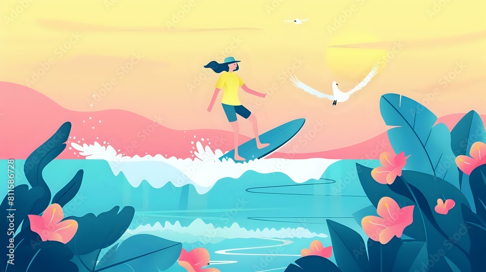Fototapeta premium Surfing Beauty: Woman Conquering the Ocean's Power