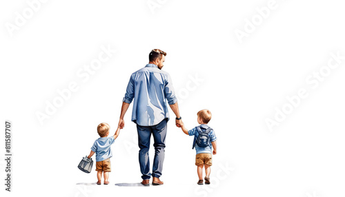 back together going original son toddler fatherhood watercolor view illustration father family people man boy children eltern caucasian togetherness hand little adult parenthood male hold bonding