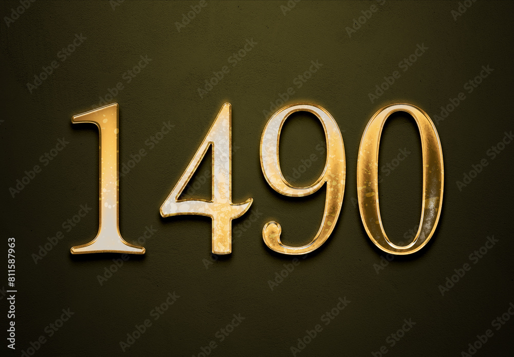 Old gold effect of 1490 number with 3D glossy style Mockup. Old gold effect of 1490 number with 3D glossy style Mockup.
