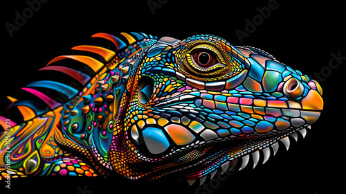 A colorful lizard with a long tail and a long, colorful head © SJ Studio