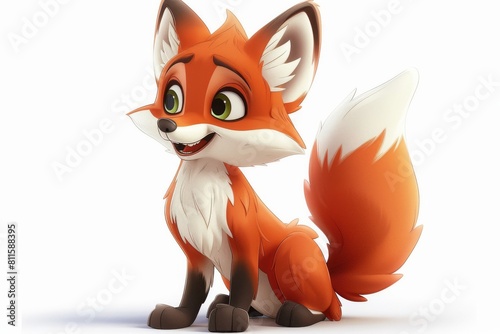 A cartoon fox character for children on a white isolated background.