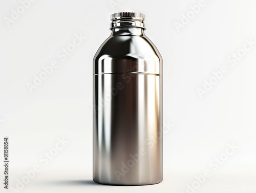 A stainless steel water bottle on a white background.