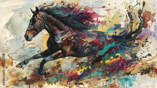 Abstract art pictures dark brown horse figure