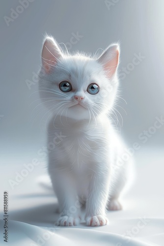 Adorable white kitten with blue eyes © Ari