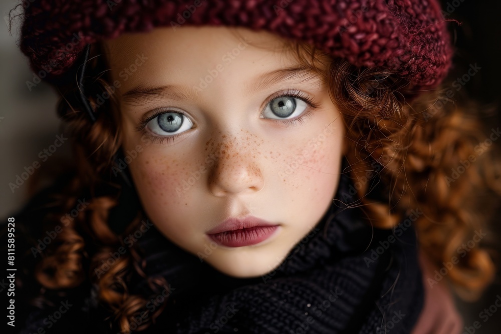 Pensive young girl with curly red hair and freckles Pensive young girl with curly red hair and freckles