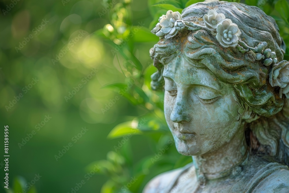 Serene garden statue with flowers Serene garden statue with flowers