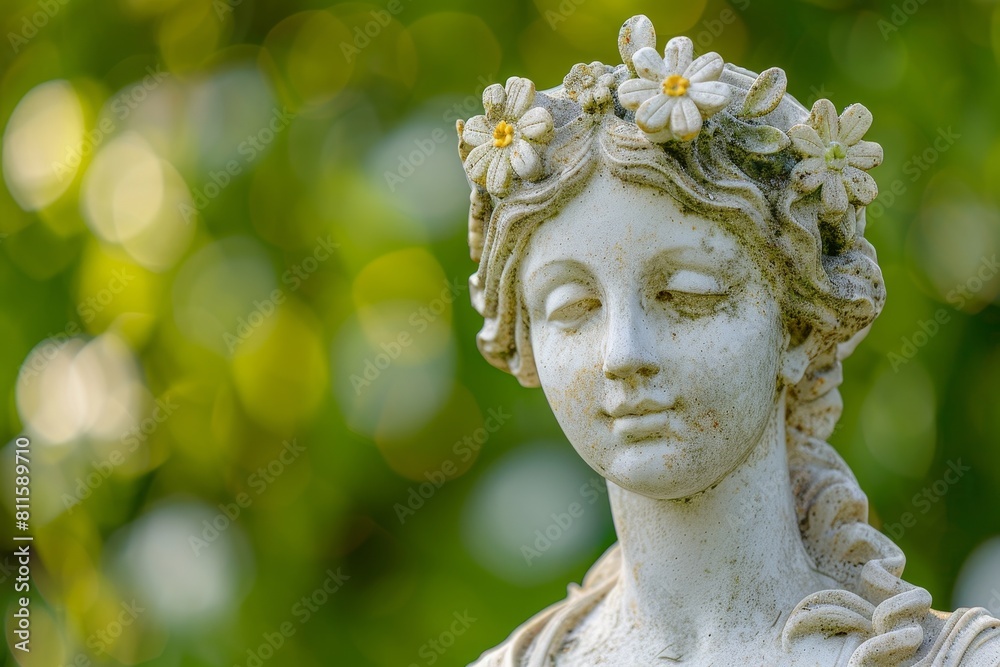 Serene garden statue with flowers