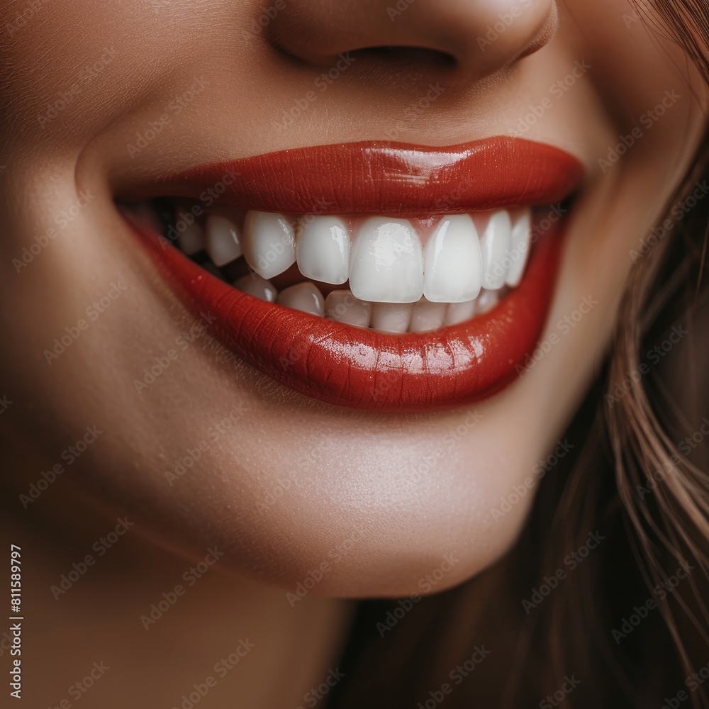 Closeup of a woman's lips with bold red lipstick Closeup of a woman's lips with bold red lipstick