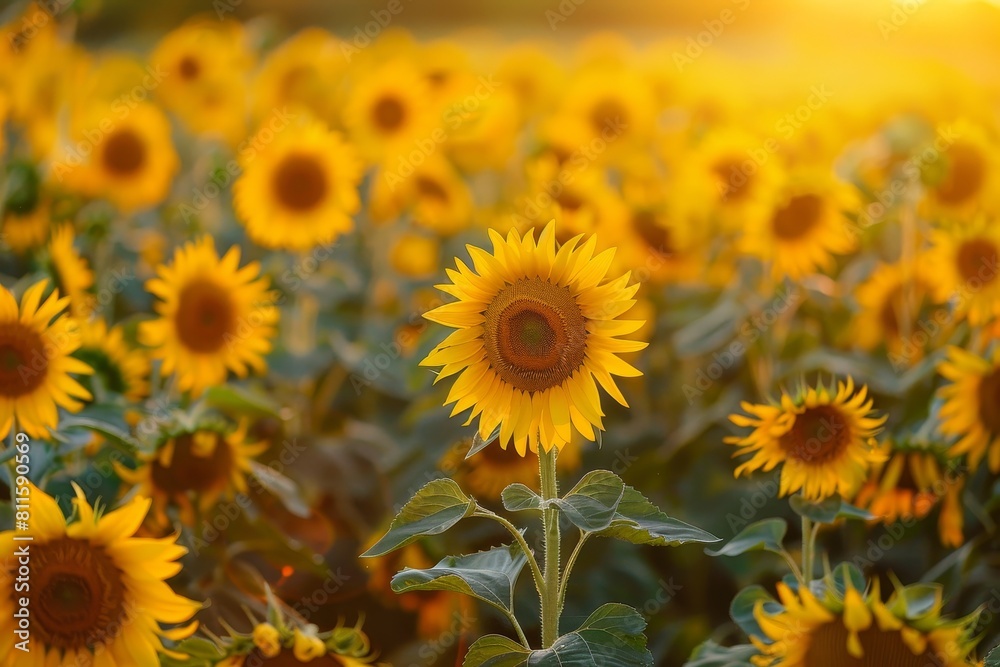 Vibrant sunflower field in warm sunset light Vibrant sunflower field in warm sunset light