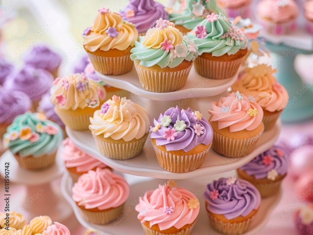 Assortment of colorful and beautifully decorated cupcakes