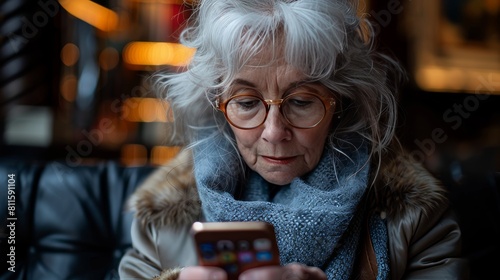 Senior caucasian woman using social media microblogging application on smartphone