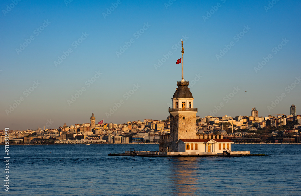 Maiden's Tower with beautiful sunrise sky in Istanbul, Turkey. (Turkish Name: Kiz Kulesi). Colorful sunrise sky in Istanbul. Maiden's Tower with beautiful sunrise sky in Istanbul, Turkey. (Turkish Name: Kiz Kulesi). Colorful sunrise sky in Istanbul.