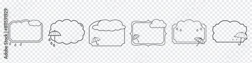  Rainy Season Monsoon Season Circle transparent Frame, rainy day background template decorated with umbrella, Rainy Season Frame Layout. Rain drop details with umbrella, Monsoon end of season