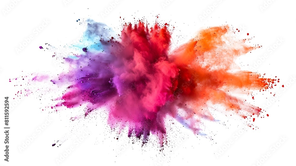 purple and pink powder explosion on white background