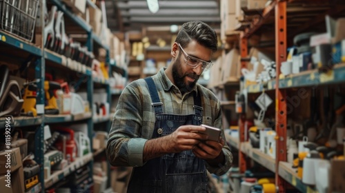 Young latin man working in hardware store