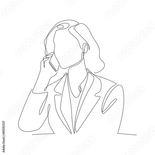 business lady talking on the phone one line drawing