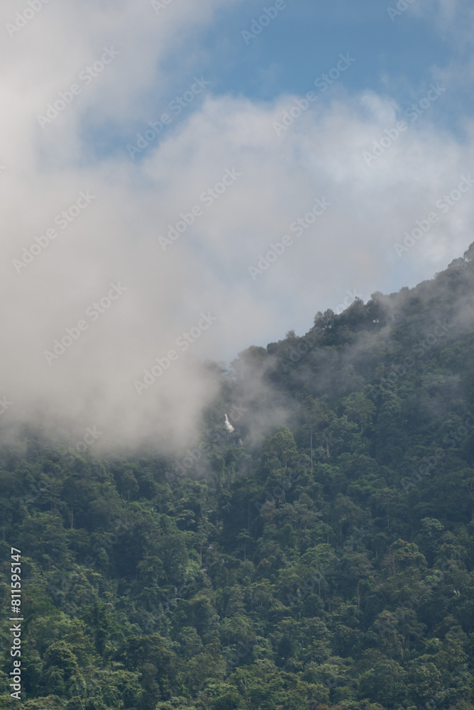 Fototapeta premium Green mountains and mist after rain.