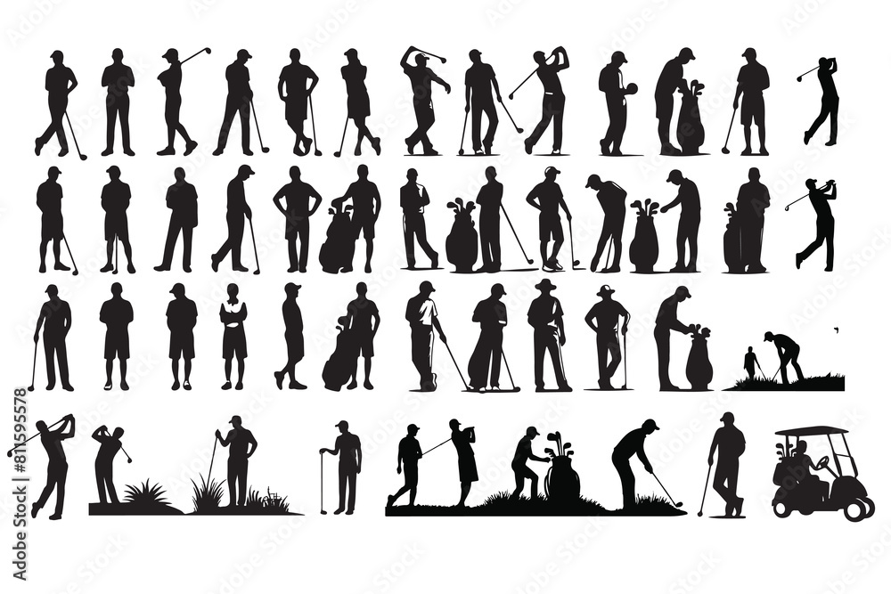 Golf player silhouettes vector illustration set Golf player silhouettes vector illustration set