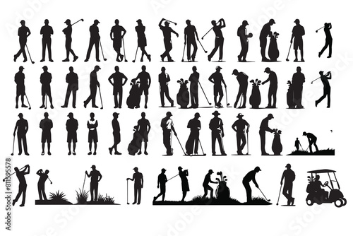 Golf player silhouettes vector illustration set