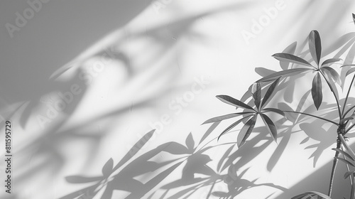 shadows of plants on a white wall on a bright sunny day. shadows of leaves on the wall