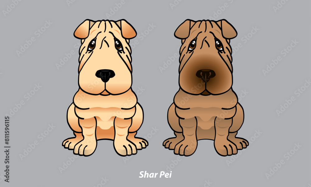 Vector of a cute Shar Pei. With 2 color options. Vector. Vector of a cute Shar Pei. With 2 color options. Vector.