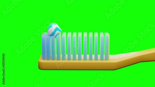 Toothpaste on toothbrush. CGI animation, Green screen and Alpha matte included.