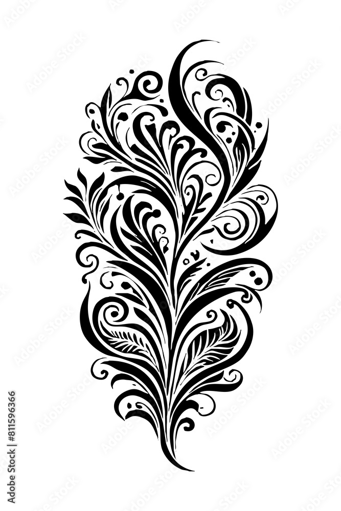 Botanical black and white pattern. For use on tattoos, posters, textiles, T-shirt printing. Generated by Ai Botanical black and white pattern. For use on tattoos, posters, textiles, T-shirt printing. Generated by Ai
