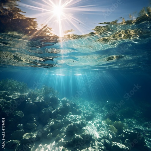 A beautiful underwater scene of the ocean floor with coral reefs. Generative AI.