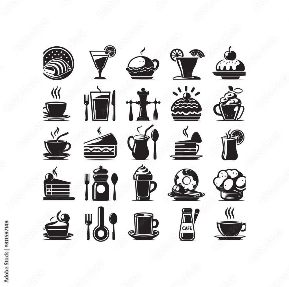 Set of cafe icons, restaurant icon, food and drink vector illustration icon design 