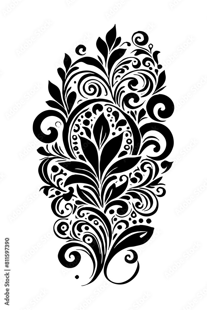Botanical black and white pattern. For use on tattoos, posters, textiles, T-shirt printing. Generated by Ai Botanical black and white pattern. For use on tattoos, posters, textiles, T-shirt printing. Generated by Ai