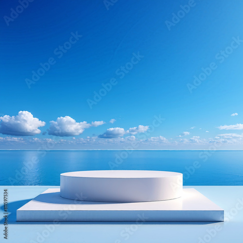 product showcase background, swimming pool on the beach,Seaside Showcase, A Perfect Platform for Summer Products,GenerativeAI © nana