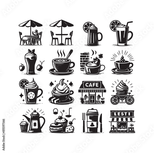 Set of cafe icons, restaurant icon, food and drink vector illustration icon design 