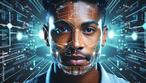 close up of a person working on a computer  printed circuit board with processor  abstract binary code  the head of the mind  Create a surreal scene featuring a person s face merged with a computer sc