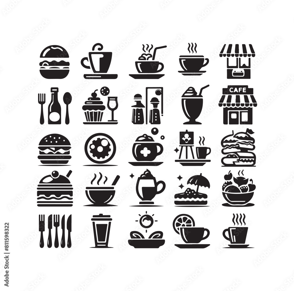 Set of cafe icons, restaurant icon, food and drink vector illustration icon design Set of cafe icons, restaurant icon, food and drink vector illustration icon design