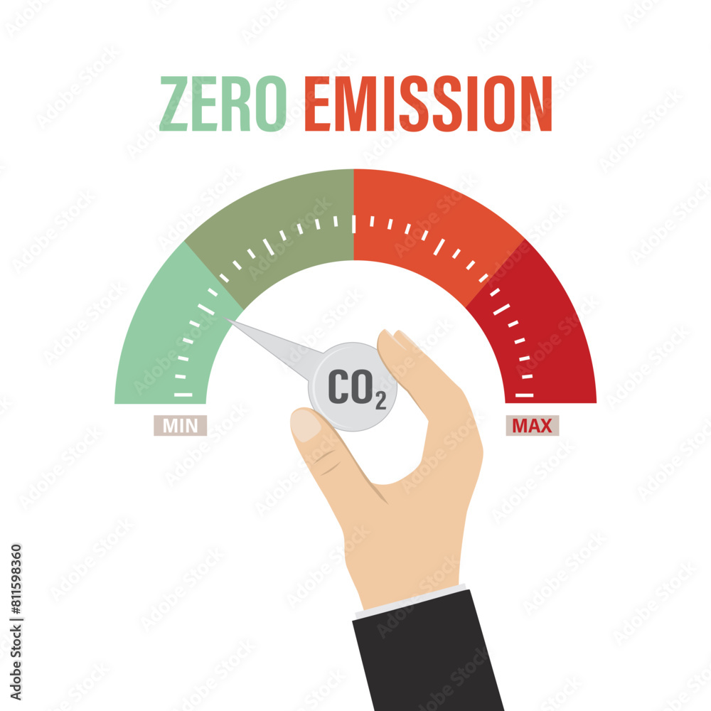Human hand turns measuring gauge to reduce amount of harmful carbon ...