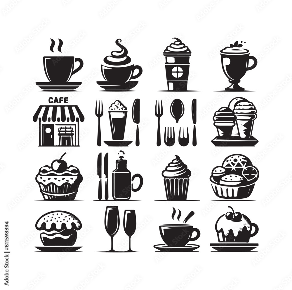 Set of cafe icons, restaurant icon, food and drink vector illustration icon design Set of cafe icons, restaurant icon, food and drink vector illustration icon design