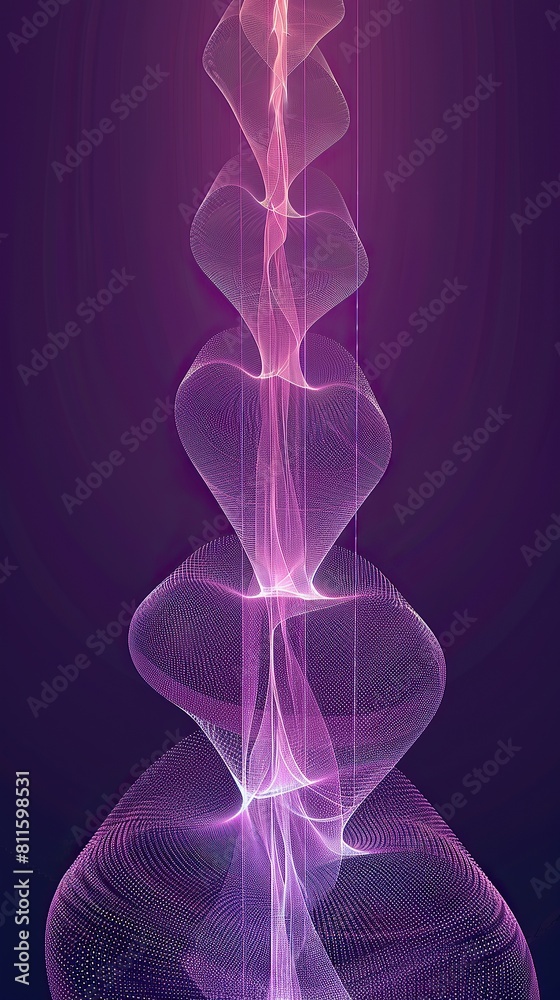 An intricate vertical tapestry of soft pink and lavender lines forming a tranquil digital mesh on a dark violet background, with ample space at the bottom for text An intricate vertical tapestry of soft pink and lavender lines forming a tranquil digital mesh on a dark violet background, with ample space at the bottom for text