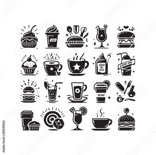Set of cafe icons, restaurant icon, food and drink vector illustration icon design 
