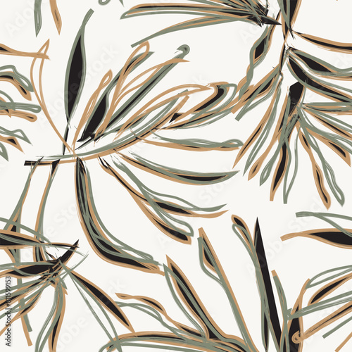 Neutral Colour Tropical Leaf Seamless Pattern Design